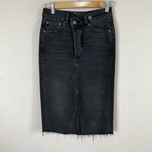 Boyish The Andy Denim Midi Skirt Washed Black Moonfleet High Rise Button Fly 23‎
